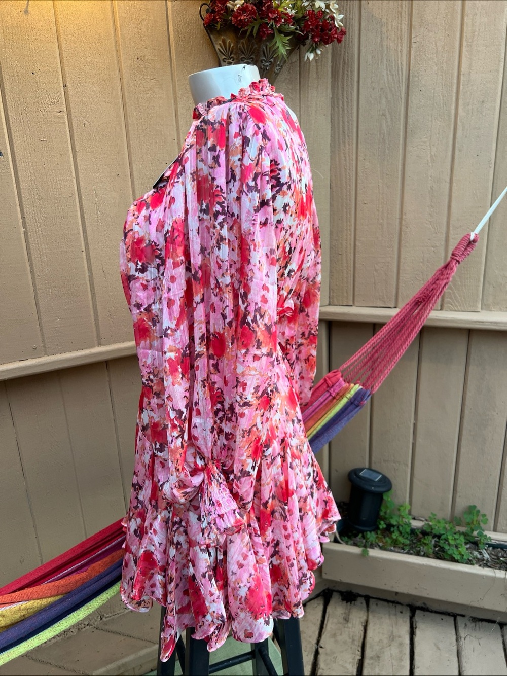 NWT Ruffle Skirt Cocktail Dress by Beulah Style Size L balloon sleeves - Picture 4 of 14
